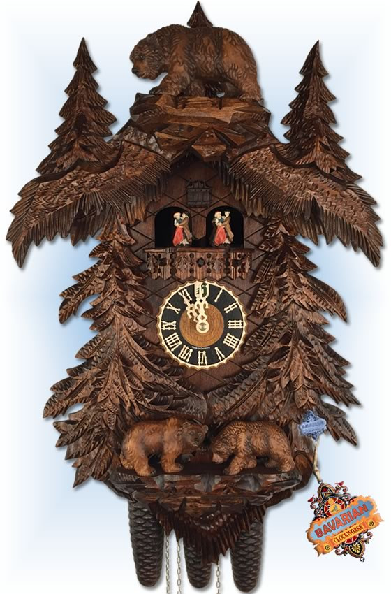 Bears Forest cuckoo clock by Hones 8-day musical carved 26'' Bavarian Clockworks