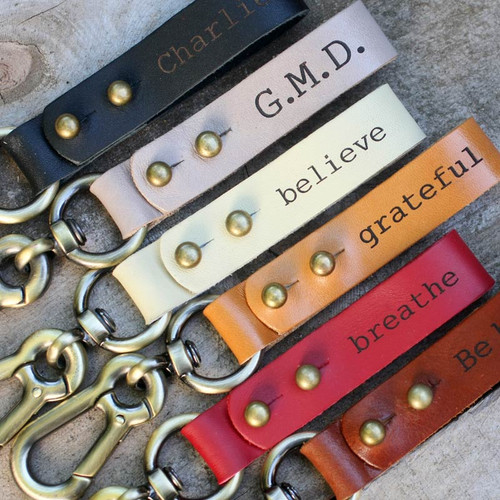 Custom engraved leather  key rings.