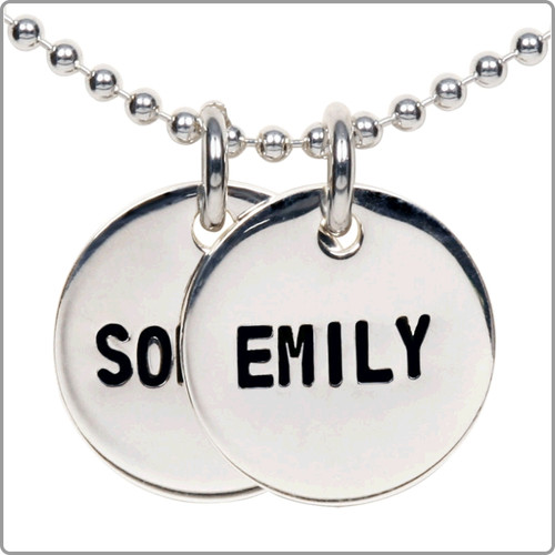 Small size, silver disc stamped name necklace - up to 7 characters