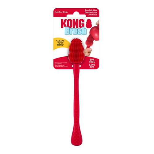 KONG Brush makes cleaning KONG Classic shaped toys quick and easy, because even the most skilled dog can miss a few spots. Insert brush into KONG, twist and scrub and the specially shaped, flexible bristles efficiently remove leftover treats. Cleans KONG Classic sized S-XXL. Rinse, shake and dry the brush and choose your next delicious KONG stuffing recipe. Antimicrobial, mold-resistant and BPA-free. Not dishwasher safe.