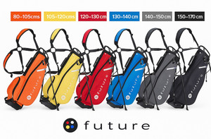 Future Junior Golf Stand Bag – six sizes from 80–170cms, lightweight design with dual padded strap, multiple pockets, and stand legs, displayed in black, grey, blue, red, orange, and yellow for junior golfers aged 4–16. Future Junior Golf Stand Bag – six sizes from 80–170cms, lightweight design with dual padded strap, multiple pockets, and stand legs, displayed in black, grey, blue, red, orange, and yellow for junior golfers aged 4–16.
