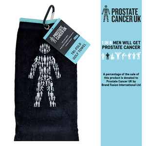 Tri-Fold Velour Golf Towel in blue and black featuring soft velour fabric, tri-fold design, and carabiner clip, raising funds for Prostate Cancer UK. Tri-Fold Velour Golf Towel in blue and black featuring soft velour fabric, tri-fold design, and carabiner clip, raising funds for Prostate Cancer UK.