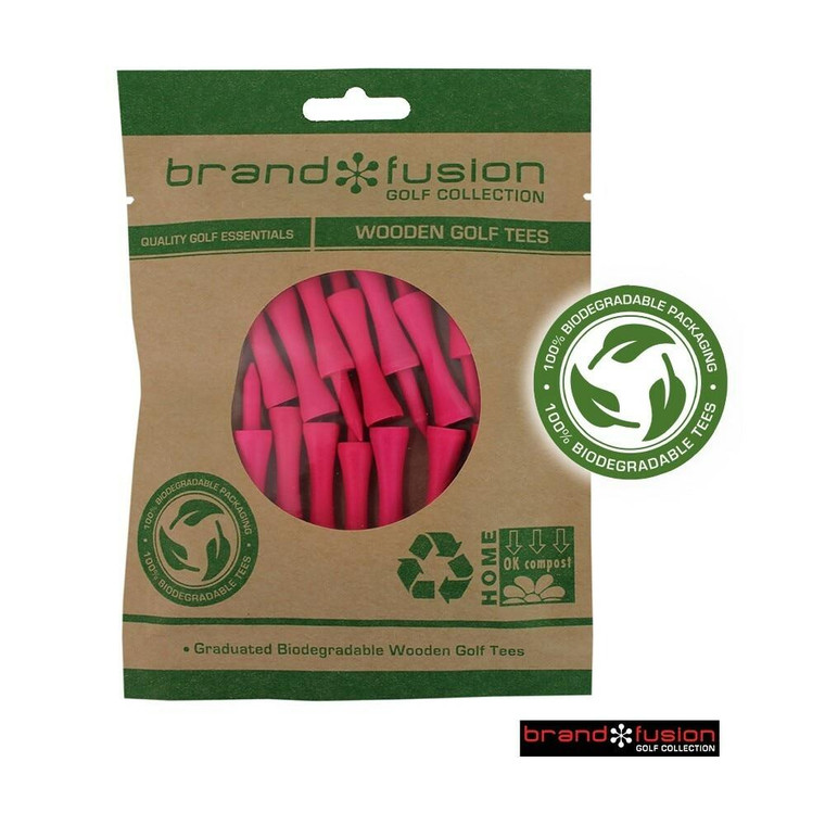 BrandFusion 57mm Graduated Biodegradable Pink Wooden Golf Tees