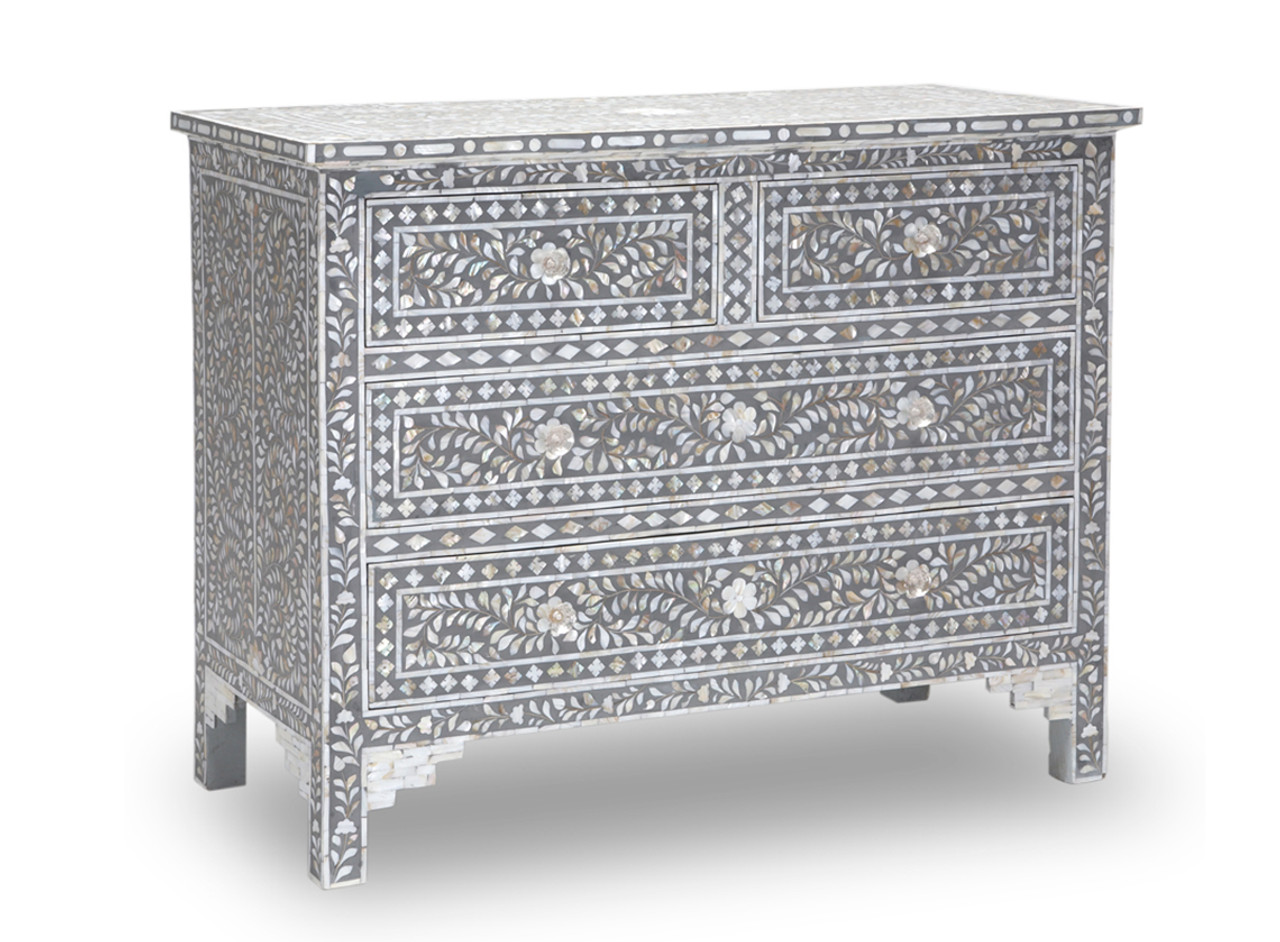 Chest | Mother of Pearl Inlay 4 Drawer Chest in Grey