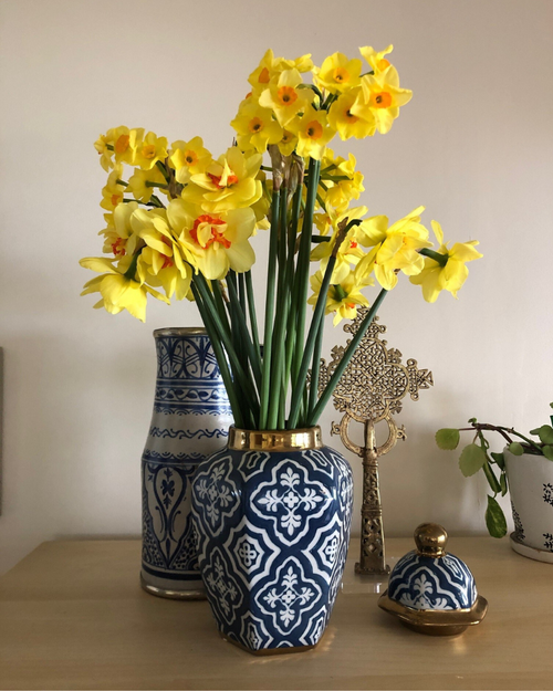 Yellow White and Grey Ginger Jar