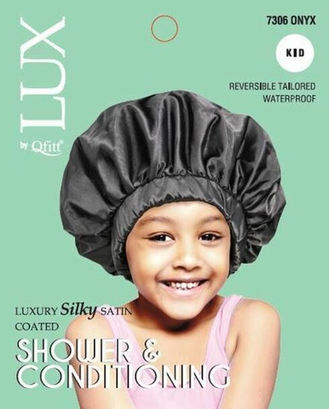 Lux Silky Satin Coated Shower & Conditioning Bonnet Kid (Onyx ) #7306
