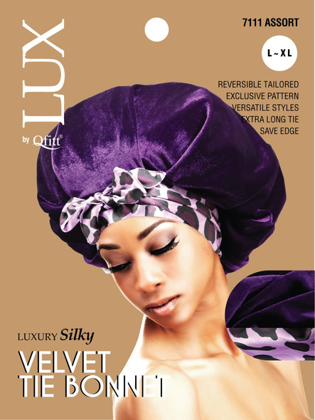 Lux Silky Velvet Tie Bonnet L-XL (Assorted Color Chosen) #7111