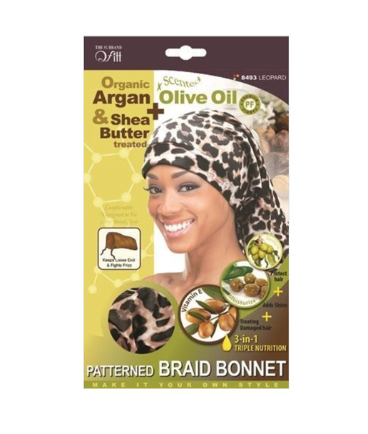 #8493 Organic 4n1 Patterned Braid Bonnet- Leopard Assorted Color Chosen