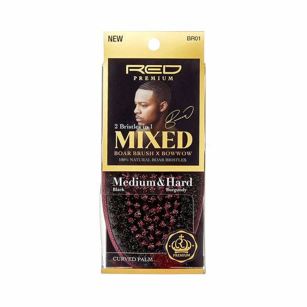 Red Premium Mixed Boar Brush X BOWWOW  (Curved Palm) #BR01