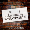 Laundry - Fleur-de-Lis & Scrolls - Word Art Stencil - 10" x 5" - STCL1994_1 - by StudioR12