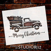 Little Red Truck With Merry Christmas Script Stencil - Choose Size