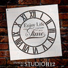 Round Clock Stencil - Industrial Roman Numerals - Enjoy Life One Moment at a Time Letters - DIY Paint Wood Clock Home Decor - Select Size (18")