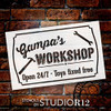 Gampa's Workshop - Open 24/7 Sign Stencil by StudioR12 | Reusable Mylar Template | Use to Paint Wood Signs - Pallets - DIY Grandpa Gift - Select Size