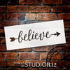 Arrow Believe Stencil by StudioR12 | Reusable Mylar Template | Use to Paint Wood Signs - Pallets - Pillows - DIY Home & Faith Decor - Select Size