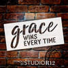 Grace Wins Stencil by StudioR12 | Paint Wood Sign | Reusable Mylar Template | Craft Simple Cursive Faith Home Decor | DIY Rustic Blessed Christian Quote Inspiration & Prayer