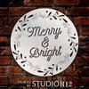 Merry & Bright Stencil with Wreath by StudioR12 | DIY Circle Script Christmas Home Decor | Craft & Paint Cursive Rustic Holiday Wood Signs | Reusable Mylar Template | Select Size