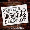 Grateful Thankful Blessed Stencil with Wheat by StudioR12 | DIY Rustic Fall Farmhouse Home Decor | Autumn Word Art | Craft & Paint Wood Sign | Reusable Mylar Template | Select Size