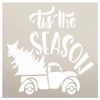 Tis The Season Stencil by StudioR12 | Vintage Red Truck with Christmas Tree | DIY Holiday Farmhouse Home Decor | Craft & Paint Wood Signs | Reusable Mylar Template | Select Size