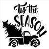 Tis The Season Stencil by StudioR12 | Vintage Red Truck with Christmas Tree | DIY Holiday Farmhouse Home Decor | Craft & Paint Wood Signs | Reusable Mylar Template | Select Size