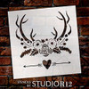 Deer Antlers Flowers & Arrows Stencil by StudioR12 | Rustic Heart Garden Gift | DIY Rose She Shed Home Decor | Craft Nature Hunting Farmhouse | Reusable Mylar Template | Paint Wood Sign