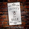 Honey for Sale Stencil with Bee by StudioR12 | DIY Spring Farmhouse Kitchen Home Decor | Rustic Embellished Word Art | Craft & Paint Wood Signs | Reusable Mylar Template | Select Size