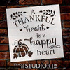 Thankful Heart Happy Heart Stencil with Pumpkin by StudioR12 | DIY Fall & Autumn Farmhouse Home Decor | Paint Wood Signs | Select Size