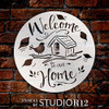 Welcome to Our Home Round Stencil with Bird by StudioR12 | DIY Fall Autumn Farmhouse Home Decor | Craft & Paint Wood Sign | Select Size