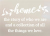 Home - Story of Who We are - Collection of Things We Love Stencil by StudioR12 | Reusable Mylar Template Paint Wood Sign | DIY Rustic Decor Craft Cursive Script Laurel | Select Size