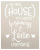 This House - Mixed Beginnings - Love Unending Stencil by StudioR12 | Heart - Wheat | Reusable Mylar Template Paint Wood Sign | Craft Cursive Script Gift DIY Home Decor Select Size