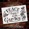 Peace Begins - Garden Stencil by StudioR12 | Reusable Mylar Template | Paint Wood Sign | Flower - Butterfly | Craft DIY Home Decor | Cursive Script Gift - Porch | Select Size