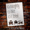 Naughty Nice I Tried Stencil by StudioR12 | DIY Christmas Holiday Train Home Decor | Craft & Paint Wood Sign | Reusable Mylar Template | Select Size