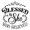 Blessed is She Who Believed Stencil by StudioR12 | DIY Inspirational Faith Home Decor | Paint Wood Signs for Bedroom | Select Size