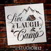 Live Laugh Camp Stencil with Tent & Lantern by StudioR12 | DIY Outdoor Mountain Home Decor | Paint Camping Wood Signs | Select Size
