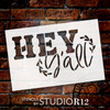 Hey Y'all Stencil with Laurels by StudioR12 | DIY Farmhouse Doormat | Craft Country Home Decor | Paint Wood Signs | Select Size