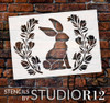 Easter Bunny Stencil with Laurels by StudioR12 | DIY Floral Spring Home Decor | Craft & Paint Farmhouse Wood Signs | Select Size