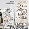 Coffee Pleasure Friends Treasure Stencil by StudioR12 | DIY Kitchen Cafe Home Decor | Craft & Paint Wood Sign | Reusable Mylar Template | Select Size