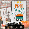 It's Fall Y'all Stencil by StudioR12 | DIY Autumn Pumpkin Wagon Home Decor | Craft & Paint Wood Porch Sign | Reusable Mylar Template | Select Size