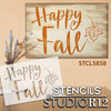 Happy Fall Leaf Stencil by StudioR12 | DIY Autumn Leaves Home Decor | Craft & Paint Cursive Script Wood Sign | Reusable Mylar Template | Select Size