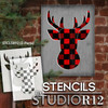 Buffalo Plaid Deer Head 2-Part Stencil by StudioR12 | Craft DIY Winter Holiday Home Decor | Paint Wood Sign Reusable Mylar Template | Select Size