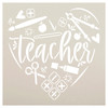 Teacher with Supplies Heart Stencil by StudioR12 | Craft DIY Classroom Decor | Paint Wood Sign for Educators | Reusable Mylar Template | Select Size