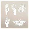 Boho Plant & Moth Embellishments Stencil by StudioR12 | Craft DIY Botanical Home Decor | Paint Wood Sign | Reusable Mylar Template | Select Size