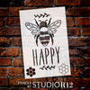 Bee Happy with Bee Stencil by StudioR12 | Craft DIY Spring Home Decor | Paint Inspirational Wood Sign | Reusable Mylar Template | Select Size
