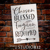 Chosen Blessed Forgiven Redeemed Stencil by StudioR12 | Craft DIY Inspirational Home Decor | Paint Wood Sign | Reusable Mylar Template | Select Size