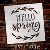 Hello Spring with Laurels Stencil by StudioR12 | Craft DIY Spring Home Decor | Paint Wood Sign | Reusable Mylar Template | Select Size