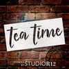Tea Time Script Stencil by StudioR12 | Craft DIY Rustic Farmhouse Kitchen Decor | Paint Pillow or Wood Sign | Reusable Mylar Template | Select Size