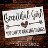 Beautiful Girl, Do Amazing Things Stencil by StudioR12 | Inspirational Quotes | DIY Baby Shower & Nursery | Painting Wood & Canvas Signs | Select Size