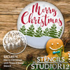 Merry Christmas w/ Trees & Snow Round Stencil by StudioR12 - Select Size - USA Made - Craft DIY Farmhouse Holiday Home Decor | Paint Winter Wood Sign