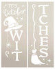 It's October Witches Vertical Leaner Stencil with Pointy Hat & Broomstick by StudioR12 - Select Size - USA Made - DIY Halloween Tall Porch Sign Decor - STCL7069