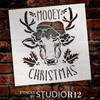 Mooey Christmas Stencil with Santa Hat & Antlers by StudioR12 - Select Size - USA Made - DIY Farmhouse Cow Head Decor - Paint Rustic Holiday Wood Signs STCL7113