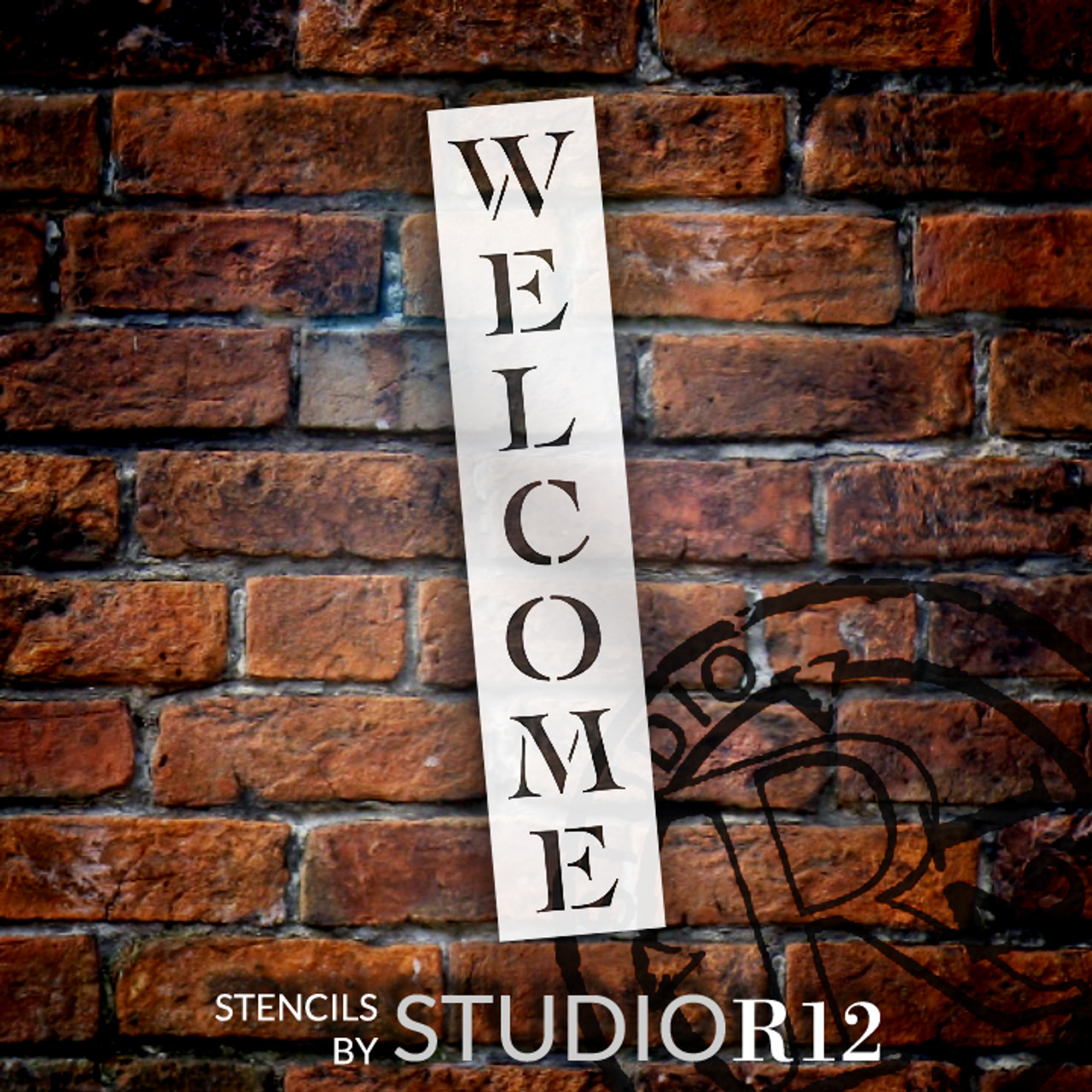 Welcome Word Stencil  - Classic Vertical - 8" x 2" - STCL222_1 - by StudioR12